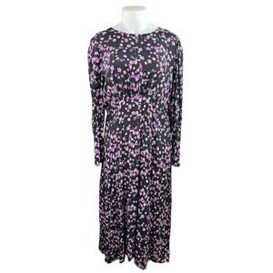NEW H&M Black Pink Floral Long Sleeve Cutout Back Blouson Maxi Dress Size XL
